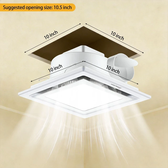 Alt view image 5 of 7 - Bathroom Exhaust Fan with Light 12" Ultra Quiet 1.0 Sones,1200LM, 5CCT, Exhaust Fan Mounting Opening 10"x10" in 140CFM Bathroom Fan with Light Ceiling Mount for Home, Bath, Office