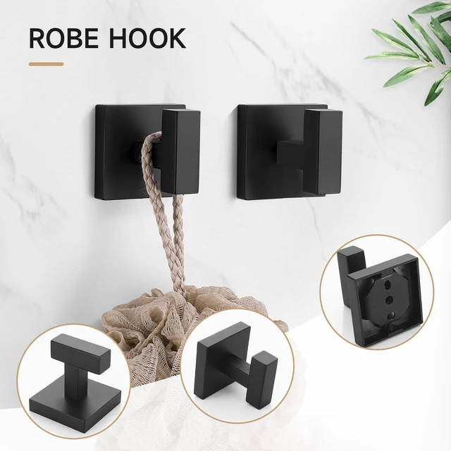 Alt view image 2 of 7 - Matte Black Bathroom Hardware Accessories Set 10 Pieces, 23.6" SUS304 Stainless Steel Towel Bar Set Wall Mounted Includes Single Towel Bar, Towel Ring, Toilet Paper Holder, Double Towel Hooks