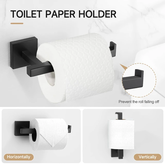 Alt view image 5 of 7 - Matte Black Bathroom Hardware Accessories Set 10 Pieces, 23.6" SUS304 Stainless Steel Towel Bar Set Wall Mounted Includes Single Towel Bar, Towel Ring, Toilet Paper Holder, Double Towel Hooks