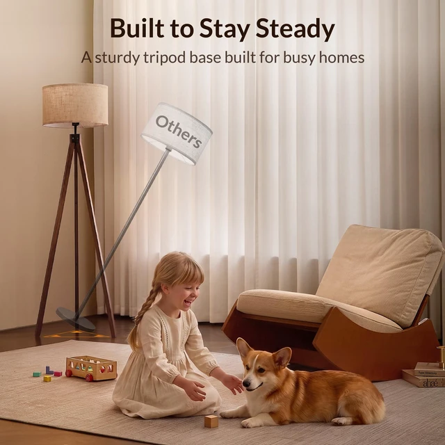 Alt view image 6 of 7 - Tripod Floor Lamp Mid Century Modern Standing Lamps for Living Room Light-Diffusing Linen Shade, Premium Rubberwood Tripod with E26 Base, Adding Warmth to Bedroom, Office & Study Corner Walnut