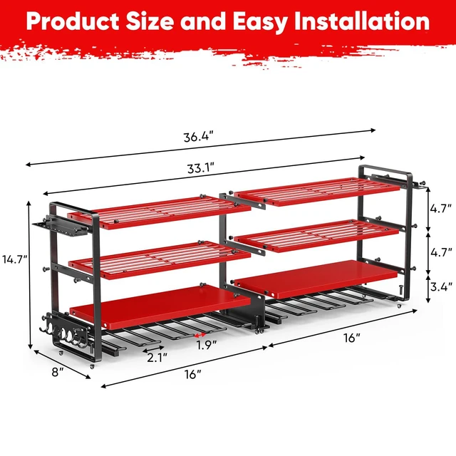 Alt view image 2 of 6 - Upgrade Large power tool organizer Wall Mount,4 Layers Heavy Duty Metal Loads 400lbs Power Tool Hanger Shelf Battery Storage with 8 Cordless Drill Bit Holder,Utility Racks for Garage Tool Room