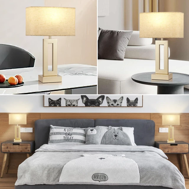 Alt view image 5 of 7 - Bedroom Table Lamps Set of 2 - Beige Gold Touch Bedside Lamps with USB C+A, 3 Way Dimmable Gold Lamp for Nightstand, Modern Night Stands Lamps for Living Room