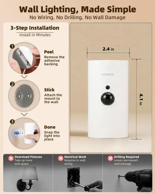 Alt view image 4 of 7 - Motion Sensor Wall Sconces, Battery Operated Wall Lights Rechargeable, 3 CCT & 12 RGB, No Drill Mount, Wireless Remote LED Lights for Hallway, Stairway (White, 4 Pack)