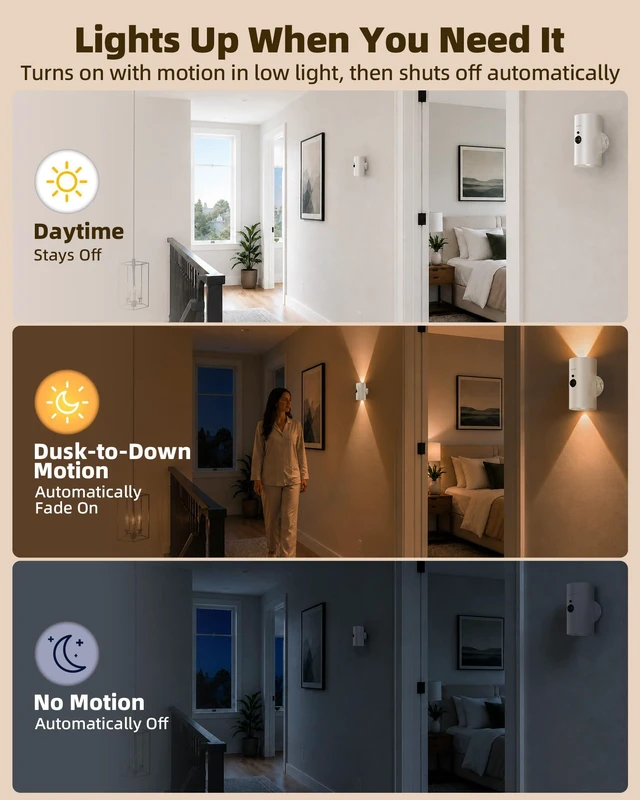 Alt view image 3 of 7 - Motion Sensor Wall Sconces, Battery Operated Wall Lights Rechargeable, 3 CCT & 12 RGB, No Drill Mount, Wireless Remote LED Lights for Hallway, Stairway (White, 4 Pack)