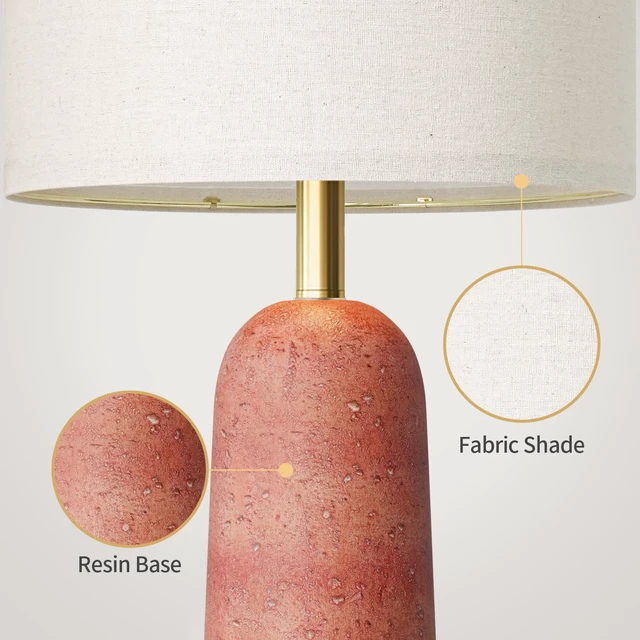 Alt view image 5 of 7 - 27.25" Modern Table Lamp Set of 2, Red Resin Table Lamps with Stone Look, Lamps for Living Room with Linen Shades, Bedside Lamps for Bedroom Nightstand, Table Lamps for Living Room End Tables