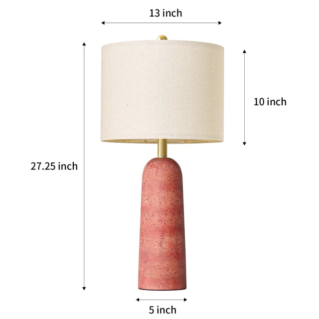 Alt view image 6 of 7 - 27.25" Modern Table Lamp Set of 2, Red Resin Table Lamps with Stone Look, Lamps for Living Room with Linen Shades, Bedside Lamps for Bedroom Nightstand, Table Lamps for Living Room End Tables