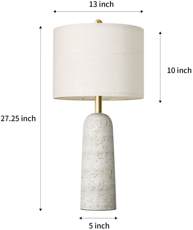 Alt view image 6 of 7 - 27.25" Modern Table Lamp Set of 2, White Resin Table Lamps with Stone Look, Lamps for Living Room with Linen Shades, Bedside Lamps for Bedroom, Nightstand, Entryway