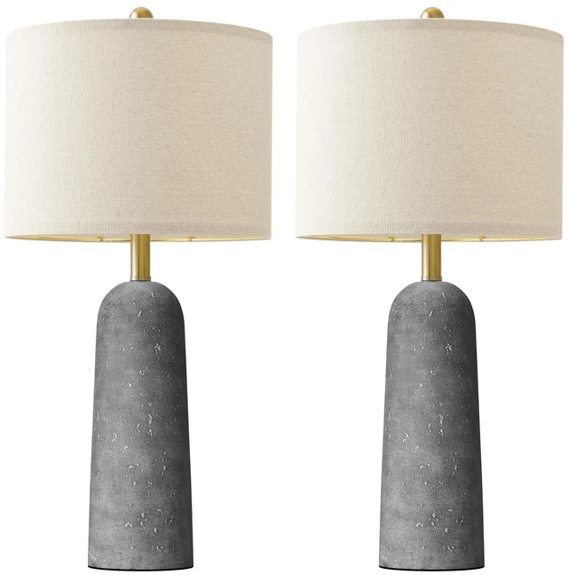 Main image of 27.25" Modern Table Lamp Set of 2, Gray Resin Lamp with Natural Stone Look, Lamps for Living Room with Linen Shades, Nightstand Lamp for Bedroom, Living Room, Entryway