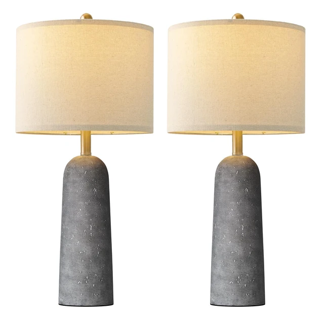 Alt view image 3 of 7 - 27.25" Modern Table Lamp Set of 2, Gray Resin Lamp with Natural Stone Look, Lamps for Living Room with Linen Shades, Nightstand Lamp for Bedroom, Living Room, Entryway