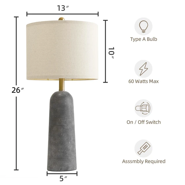 Alt view image 4 of 7 - 27.25" Modern Table Lamp Set of 2, Gray Resin Lamp with Natural Stone Look, Lamps for Living Room with Linen Shades, Nightstand Lamp for Bedroom, Living Room, Entryway