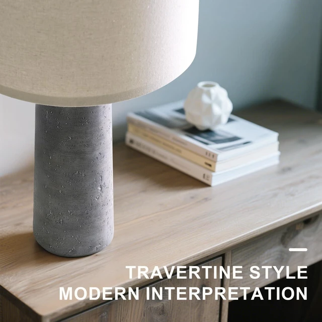 Alt view image 5 of 7 - 27.25" Modern Table Lamp Set of 2, Gray Resin Lamp with Natural Stone Look, Lamps for Living Room with Linen Shades, Nightstand Lamp for Bedroom, Living Room, Entryway