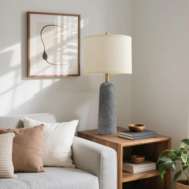 Alt view image 7 of 7 - 27.25" Modern Table Lamp Set of 2, Gray Resin Lamp with Natural Stone Look, Lamps for Living Room with Linen Shades, Nightstand Lamp for Bedroom, Living Room, Entryway