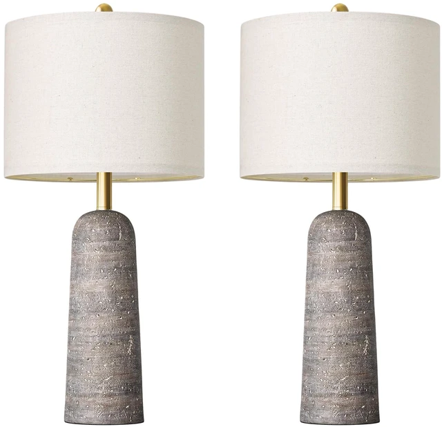 Main image of 27.25" Modern Table Lamp Set of 2, Light Grey Resin Table Lamps with Stone Look, Lamps for Living Room with Linen Shades, Bedroom Nightstand Lamps, Table Lamps for Living Room End Tables