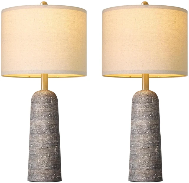 Alt view image 2 of 7 - 27.25" Modern Table Lamp Set of 2, Light Grey Resin Table Lamps with Stone Look, Lamps for Living Room with Linen Shades, Bedroom Nightstand Lamps, Table Lamps for Living Room End Tables