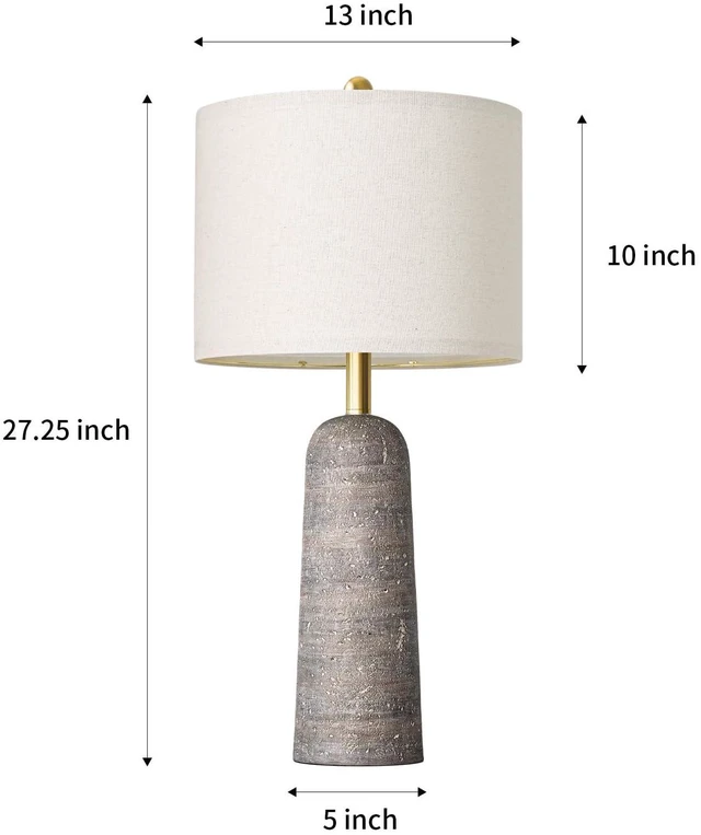 Alt view image 6 of 7 - 27.25" Modern Table Lamp Set of 2, Light Grey Resin Table Lamps with Stone Look, Lamps for Living Room with Linen Shades, Bedroom Nightstand Lamps, Table Lamps for Living Room End Tables