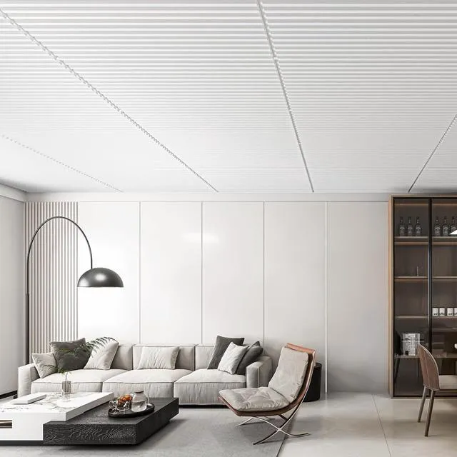 Alt view image 2 of 7 - Fluted Slat 3D Wall Panels, Drop Ceiling Tiles, 6-Pack, White 24" x 48", Lightweight, Break-Proof, Compatible with Grid System, Ideal for Home, Commercial Spaces