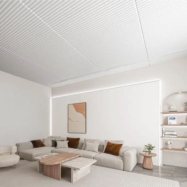 Alt view image 3 of 7 - Fluted Slat 3D Wall Panels, Drop Ceiling Tiles, 6-Pack, White 24" x 48", Lightweight, Break-Proof, Compatible with Grid System, Ideal for Home, Commercial Spaces