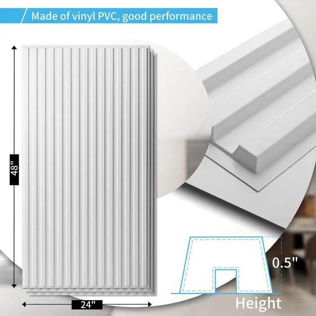 Alt view image 4 of 7 - Fluted Slat 3D Wall Panels, Drop Ceiling Tiles, 6-Pack, White 24" x 48", Lightweight, Break-Proof, Compatible with Grid System, Ideal for Home, Commercial Spaces