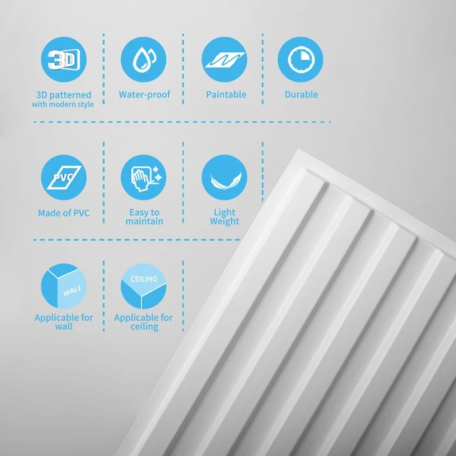Alt view image 7 of 7 - Fluted Slat 3D Wall Panels, Drop Ceiling Tiles, 6-Pack, White 24" x 48", Lightweight, Break-Proof, Compatible with Grid System, Ideal for Home, Commercial Spaces