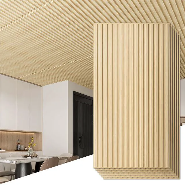 Main image of Fluted Slat 3D Wall Panels, Drop Ceiling Tiles, 6-Pack, Oak 24" x 48", Lightweight, Break-Proof, Compatible with Grid System, Ideal for Home, Commercial Spaces