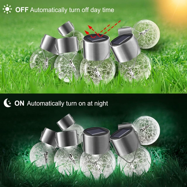Alt view image 3 of 7 - 32 Pack Hanging Solar Lights Outdoor, Waterproof Solar Globe Lantern with Handle and Clip, Decorative Cracked Glass Ball Lights for Christmas Decor, Tree, Yard, Garden, Patio (Cold White)