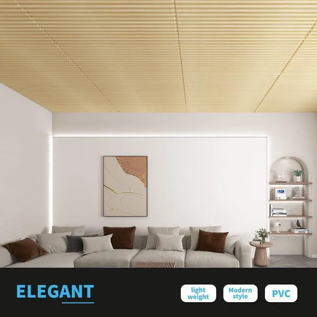 Alt view image 3 of 7 - Fluted Slat 3D Wall Panels, Drop Ceiling Tiles, 6-Pack, Oak 24" x 48", Lightweight, Break-Proof, Compatible with Grid System, Ideal for Home, Commercial Spaces