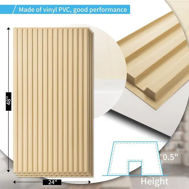 Alt view image 4 of 7 - Fluted Slat 3D Wall Panels, Drop Ceiling Tiles, 6-Pack, Oak 24" x 48", Lightweight, Break-Proof, Compatible with Grid System, Ideal for Home, Commercial Spaces