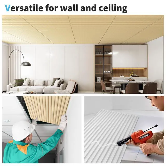 Alt view image 5 of 7 - Fluted Slat 3D Wall Panels, Drop Ceiling Tiles, 6-Pack, Oak 24" x 48", Lightweight, Break-Proof, Compatible with Grid System, Ideal for Home, Commercial Spaces