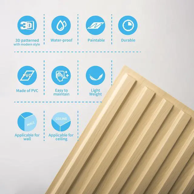 Alt view image 7 of 7 - Fluted Slat 3D Wall Panels, Drop Ceiling Tiles, 6-Pack, Oak 24" x 48", Lightweight, Break-Proof, Compatible with Grid System, Ideal for Home, Commercial Spaces