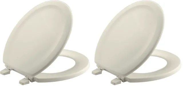 Main image of 4648-47 Stonewood Round Toilet Seat, Wood Seat for Standard Round Toilets, Lid with Color-Matched Plastic Hinges, Almond (Pack of 2)