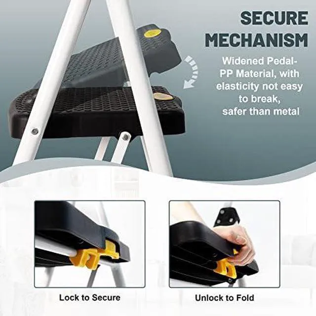 Alt view image 3 of 6 - 4 Step Ladder, Folding Step Stool with Tool Platform, Sturdy& Portable Steel Ladder for Adults, 330LBS Capacity Ladder for Home Kitchen Pantry Office