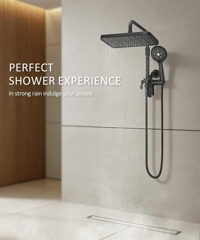 Alt view image 2 of 7 - 12 Inch Shower Head with Filters Rain Shower Head with Handheld Spray Combo Filtered Shower Heads with Handheld,High Pressure Rainfall Dual Showerhead,Adjust Height and Angle of Extension Arm,Black