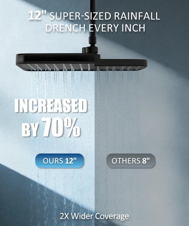 Alt view image 5 of 7 - 12 Inch Shower Head with Filters Rain Shower Head with Handheld Spray Combo Filtered Shower Heads with Handheld,High Pressure Rainfall Dual Showerhead,Adjust Height and Angle of Extension Arm,Black