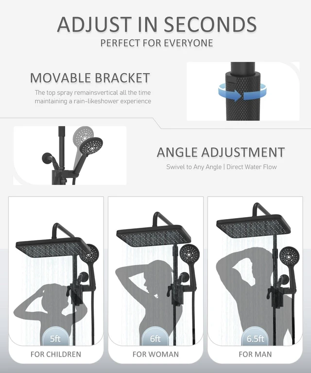 Alt view image 6 of 7 - 12 Inch Shower Head with Filters Rain Shower Head with Handheld Spray Combo Filtered Shower Heads with Handheld,High Pressure Rainfall Dual Showerhead,Adjust Height and Angle of Extension Arm,Black