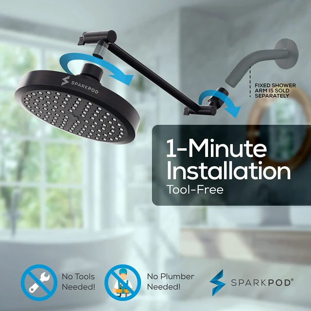 Alt view image 6 of 7 - 6" Round Rain Shower Head with 11" Shower Arm Shower Head & Extension Arm Combo, Height Adjustable, High Pressure Performance, Easy 1-Minute Installation,Oil-Rubbed Bronze