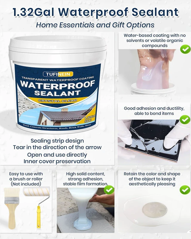 Alt view image 6 of 7 - Transparent Waterproof Coating, 1.32 Gallon Invisible Waterproof Agent Indoor & Outdoor Sealant Water-Based Clear Sealant Roofs, Walls, Garden, Terraces