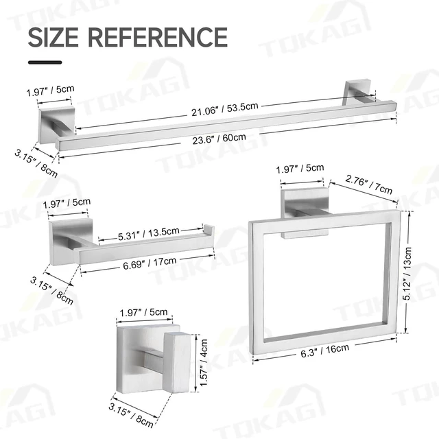 Alt view image 6 of 7 - Brushed Nickel Bathroom Hardware Accessories Set 10 Pieces, 23.6" SUS304 Stainless Steel Towel Bar Set Wall Mounted Includes Single Towel Bar, Towel Ring, Toilet Paper Holder, Double Towel Hooks