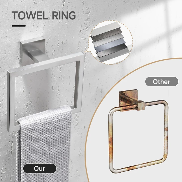Alt view image 5 of 7 - Brushed Nickel Bathroom Hardware Accessories Set 10 Pieces, 23.6" SUS304 Stainless Steel Towel Bar Set Wall Mounted Includes Single Towel Bar, Towel Ring, Toilet Paper Holder, Double Towel Hooks