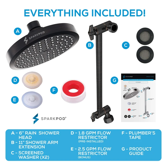 Alt view image 7 of 7 - 6" Round Rain Shower Head with 11" Shower Arm Shower Head & Extension Arm Combo, Height Adjustable, High Pressure Performance, Easy 1-Minute Installation,Oil-Rubbed Bronze