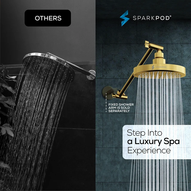 Alt view image 2 of 7 - 6" Round Rain Shower Head with 11" Shower Arm Shower Head & Extension Arm Combo, Height Adjustable, High Pressure Performance, Easy 1-Minute Installation, Egyptian Gold