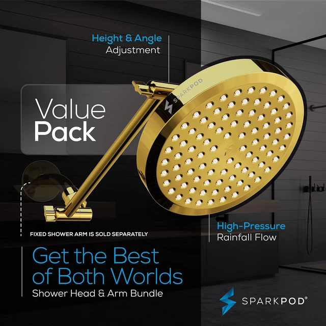 Alt view image 3 of 7 - 6" Round Rain Shower Head with 11" Shower Arm Shower Head & Extension Arm Combo, Height Adjustable, High Pressure Performance, Easy 1-Minute Installation, Egyptian Gold