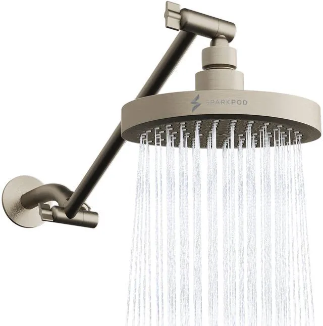 Main image of 6" Round Rain Shower Head with 11" Shower Arm Shower Head & Extension Arm Combo, Height Adjustable, High Pressure Performance, Easy 1-Minute Installation, Brushed Nickel