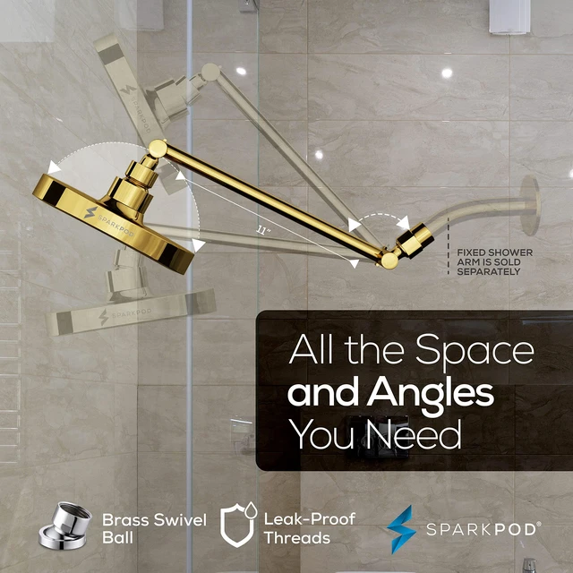 Alt view image 5 of 7 - 6" Round Rain Shower Head with 11" Shower Arm Shower Head & Extension Arm Combo, Height Adjustable, High Pressure Performance, Easy 1-Minute Installation, Egyptian Gold