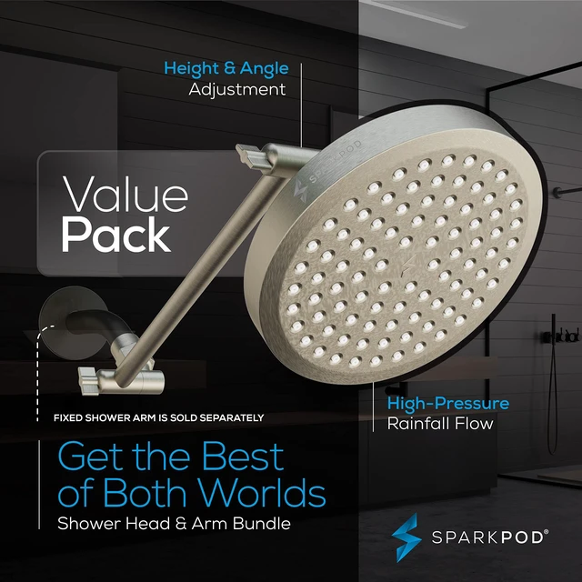 Alt view image 3 of 7 - 6" Round Rain Shower Head with 11" Shower Arm Shower Head & Extension Arm Combo, Height Adjustable, High Pressure Performance, Easy 1-Minute Installation, Brushed Nickel