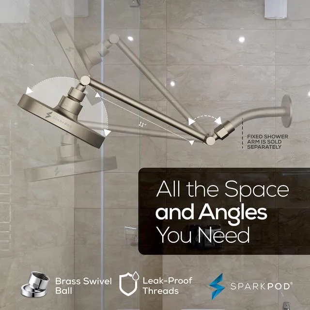 Alt view image 5 of 7 - 6" Round Rain Shower Head with 11" Shower Arm Shower Head & Extension Arm Combo, Height Adjustable, High Pressure Performance, Easy 1-Minute Installation, Brushed Nickel