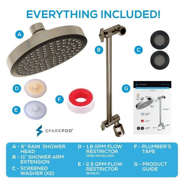 Alt view image 7 of 7 - 6" Round Rain Shower Head with 11" Shower Arm Shower Head & Extension Arm Combo, Height Adjustable, High Pressure Performance, Easy 1-Minute Installation, Brushed Nickel