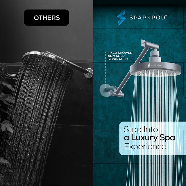 Alt view image 2 of 7 - 6" Round Rain Shower Head with 11" Shower Arm Shower Head & Extension Arm Combo, Height Adjustable, High Pressure Performance, Easy 1-Minute Installation, Charcoal Grey