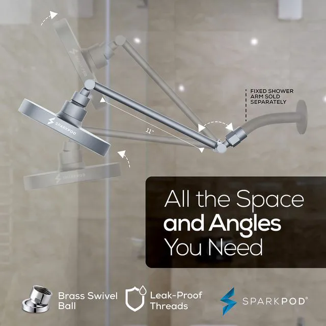 Alt view image 5 of 7 - 6" Round Rain Shower Head with 11" Shower Arm Shower Head & Extension Arm Combo, Height Adjustable, High Pressure Performance, Easy 1-Minute Installation, Charcoal Grey