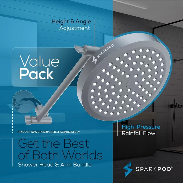 Alt view image 3 of 7 - 6" Round Rain Shower Head with 11" Shower Arm Shower Head & Extension Arm Combo, Height Adjustable, High Pressure Performance, Easy 1-Minute Installation, Charcoal Grey