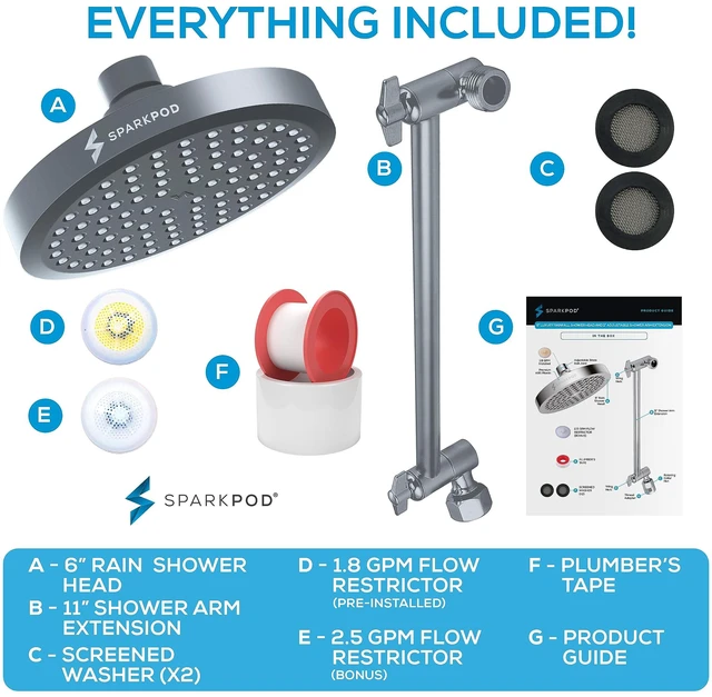 Alt view image 7 of 7 - 6" Round Rain Shower Head with 11" Shower Arm Shower Head & Extension Arm Combo, Height Adjustable, High Pressure Performance, Easy 1-Minute Installation, Charcoal Grey